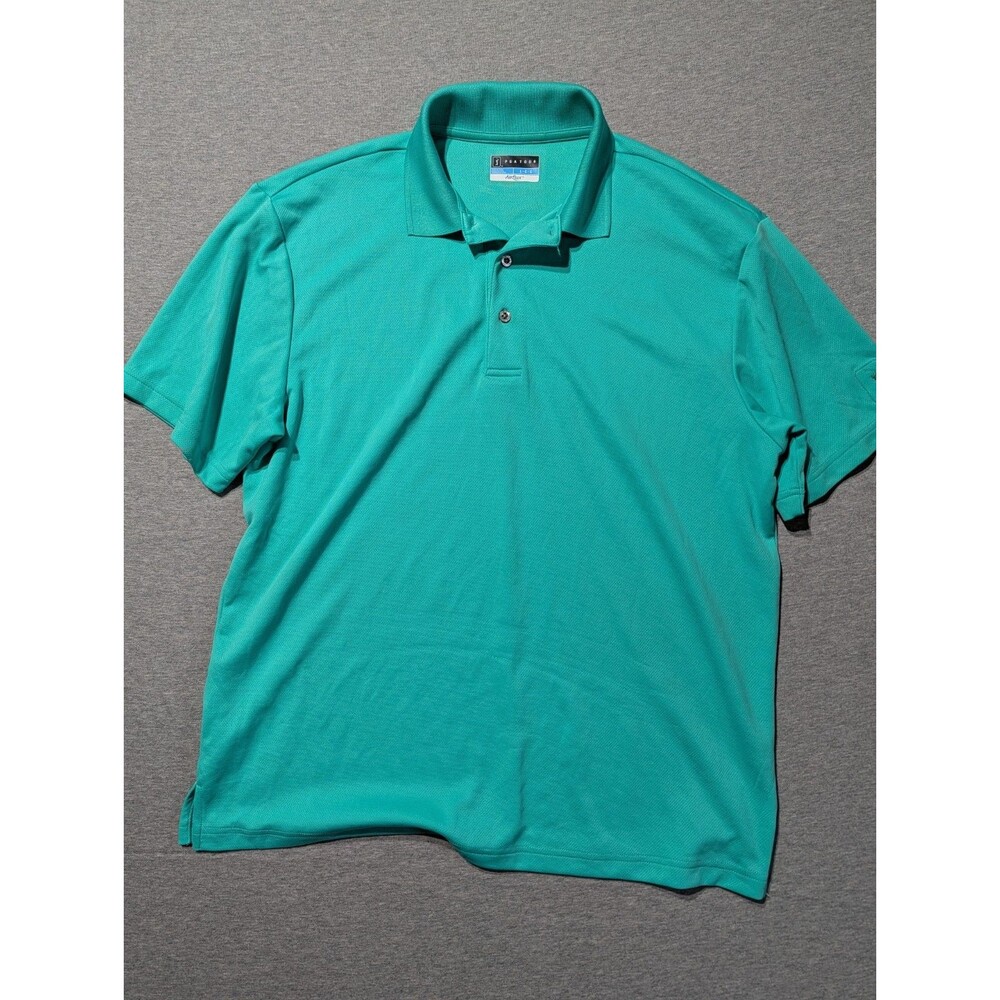 PGA Tour Airflux Golf Shirt Large Green Polo Stamped Buttons Embroidered Logo